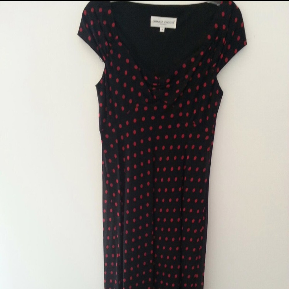Ladies Maxi black dress with red polka dots sz 10